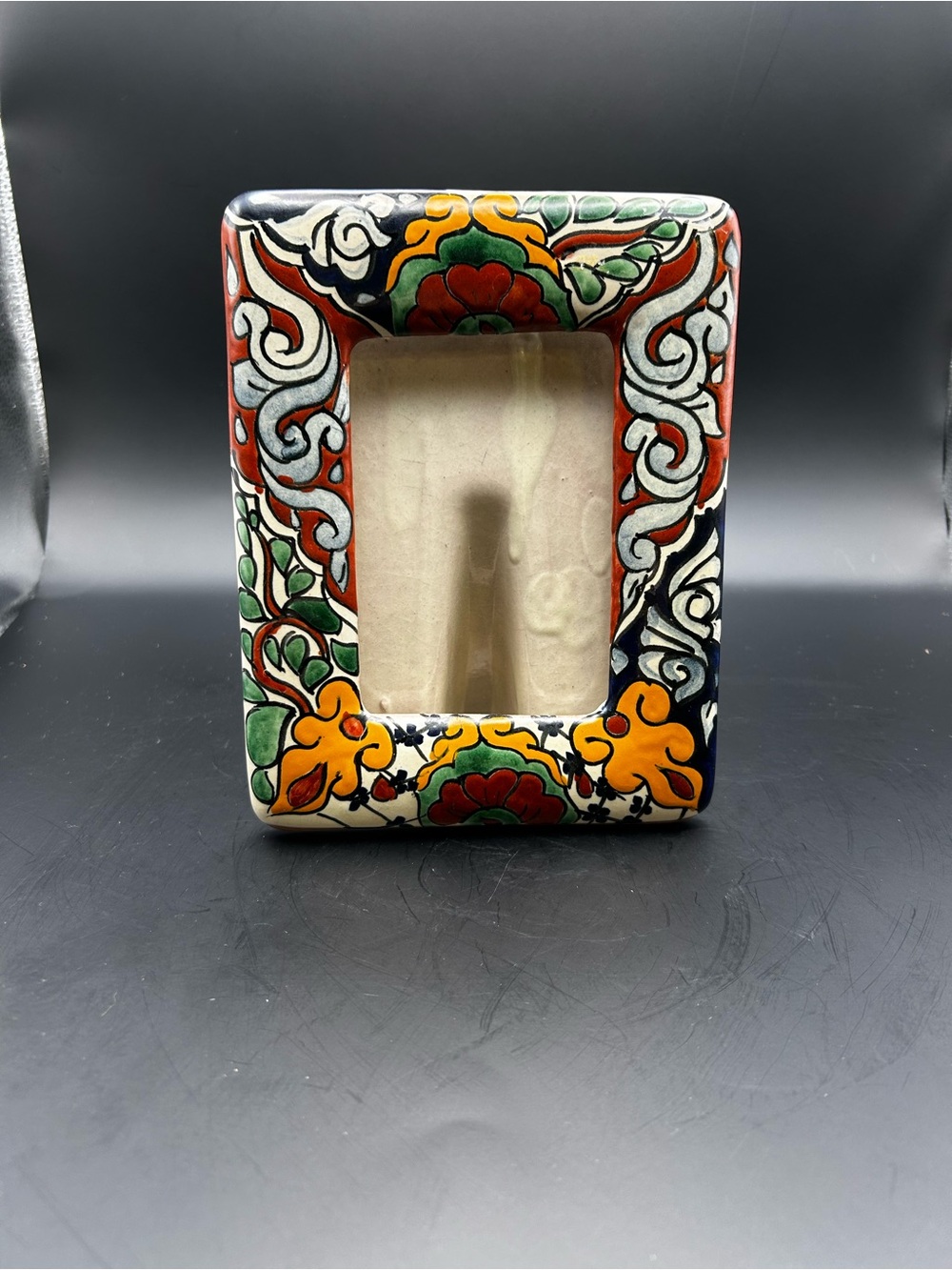 Hand-Painted Talavera Ceramic Picture Frame in Multicolor Floral Design